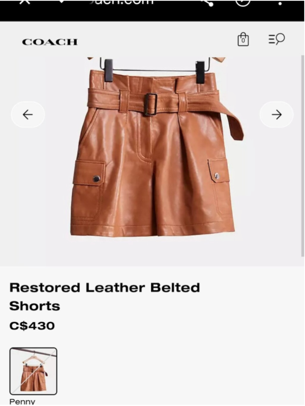 COACH Tan Restored Leather Belted Cargo Shorts Size 10 new cut tag